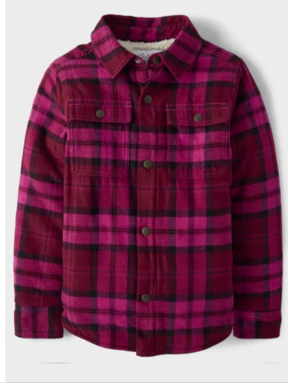 Children's Place Girls Plaid Sherpa-Lined Shacket